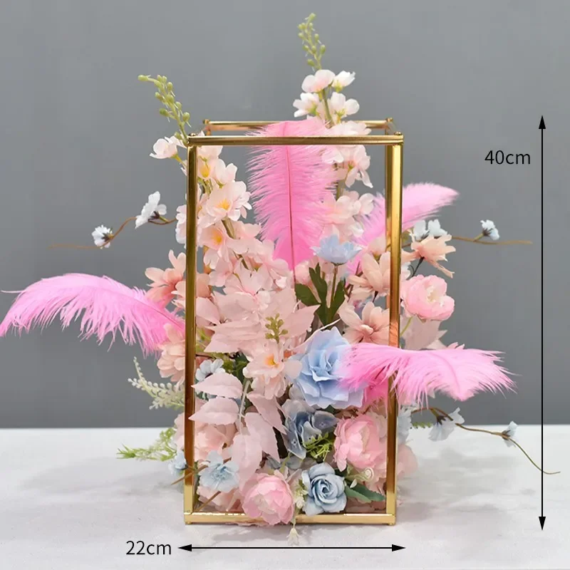 a*-High-end electroplated geometric table flower simulation flower art hotel bar box coffee table desktop decoration ornament^