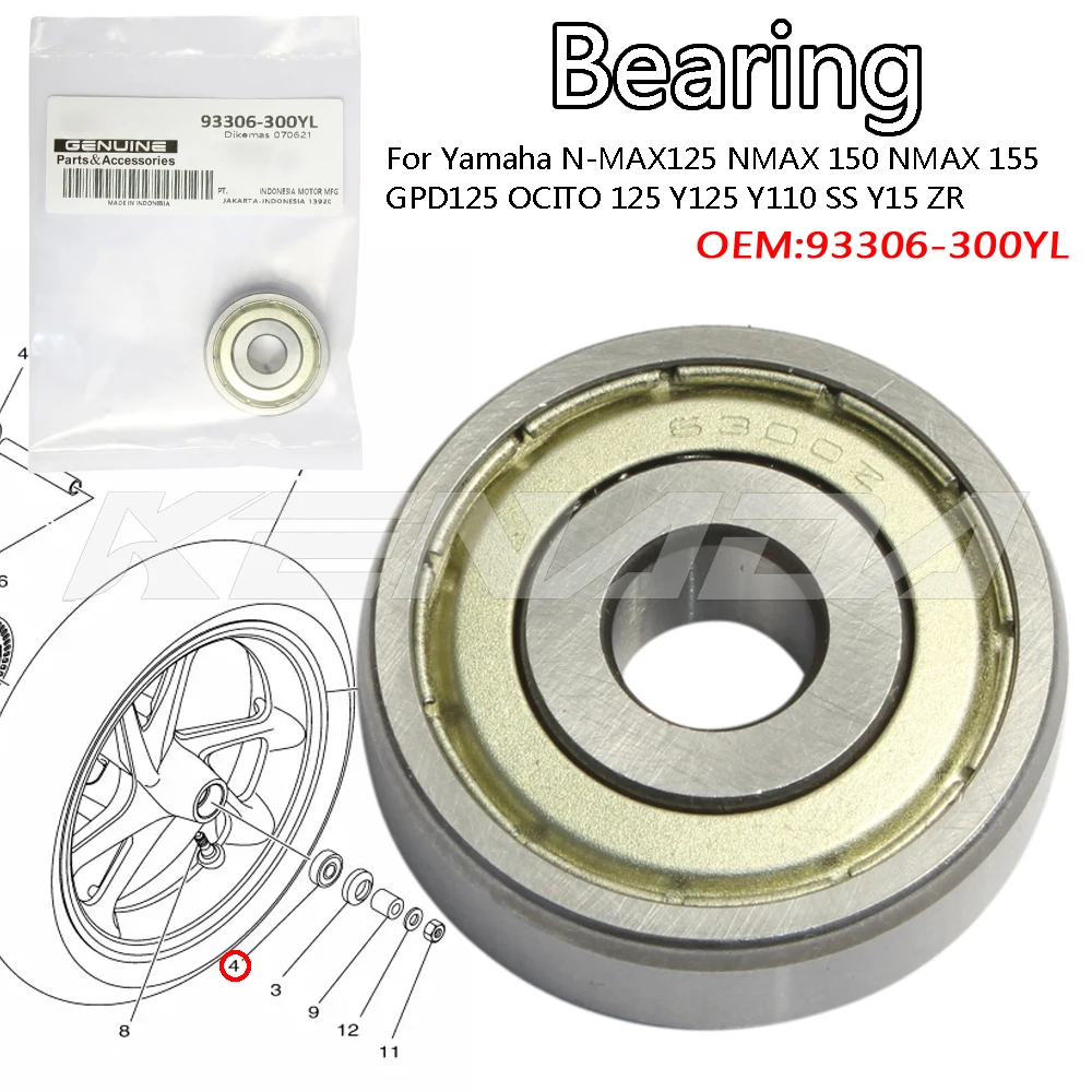 

FRONT WHEEL Bearing For Yamaha N-MAX125 NMAX 150 NMAX 155 GPD125 OCITO 125 Y125 Y110 SS Y15 ZR LC135 NOUVO FINO125 GT125