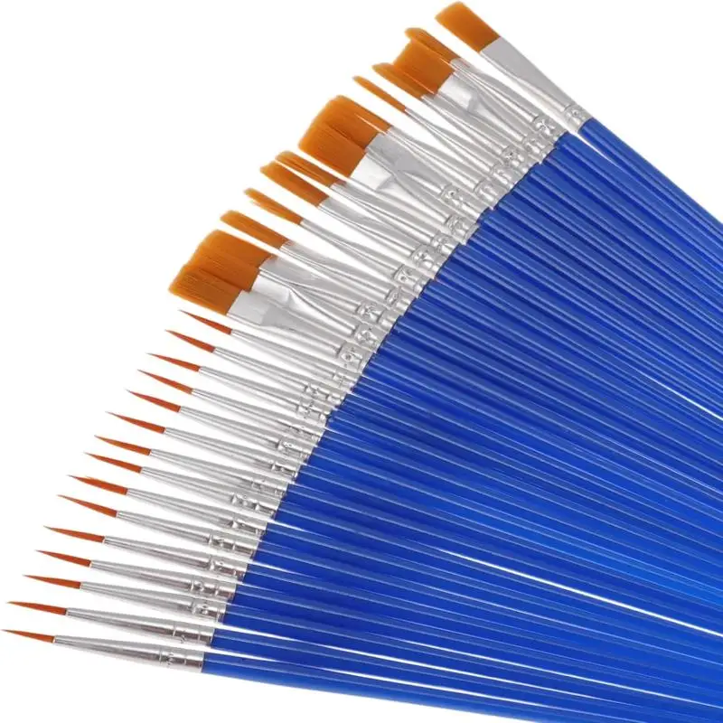 Hot 6/12pcs Paint Brushes Set For Kids Acrylic With Flat Round Pointed Paint Brushes Craft Watercolor Oil Painting Brushes