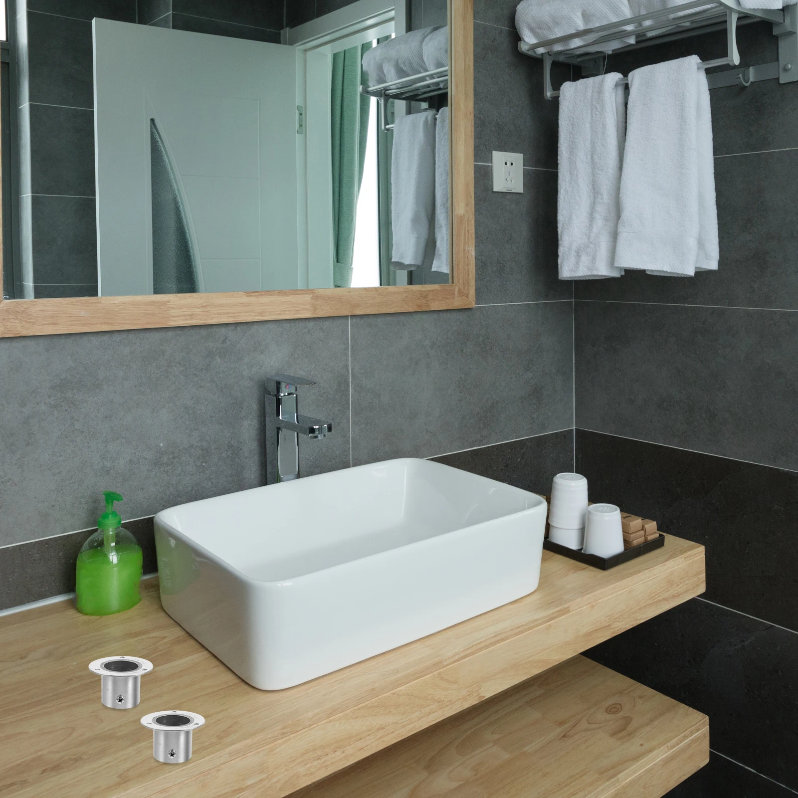 

4Pcs Heavy Duty Closet Pole Sockets Stylish Shower Curtain Rod Holder Quick Setup Modern Design Brushed Steel Sockets