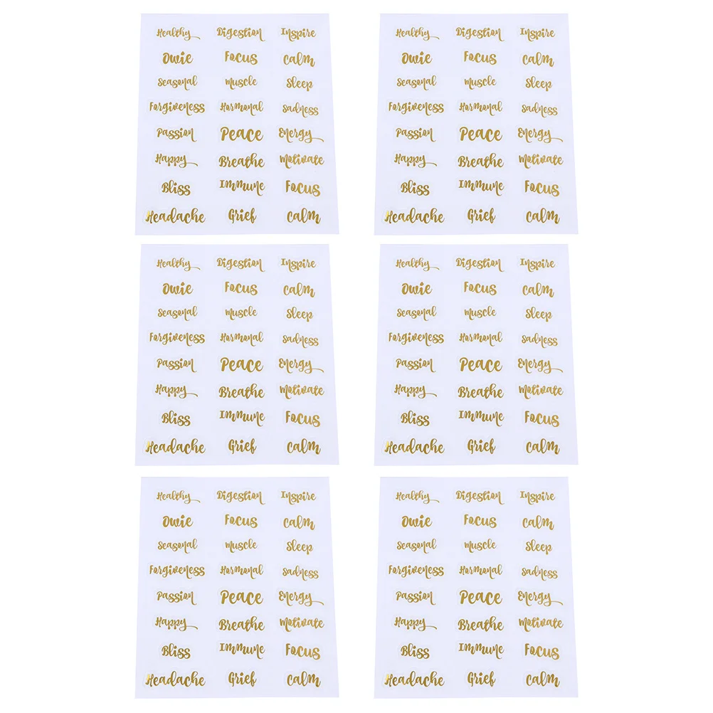 

6pcs Golden Letter Stickers 6 Sheets Self Adhesive Labels For Essential Oil Bottles Waterproof Decorative Tag Stickers
