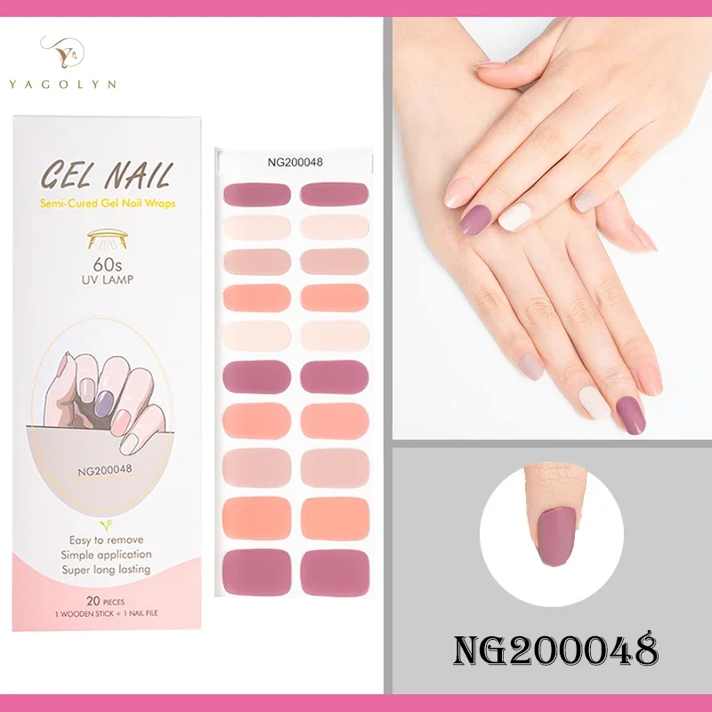 16/20/22Tips Semi-Cured Gel Nail Patch Adhesive Sliders Long Lasting Full Gel Nail Stickers DIY Manicure Harden In UV Lamp Need