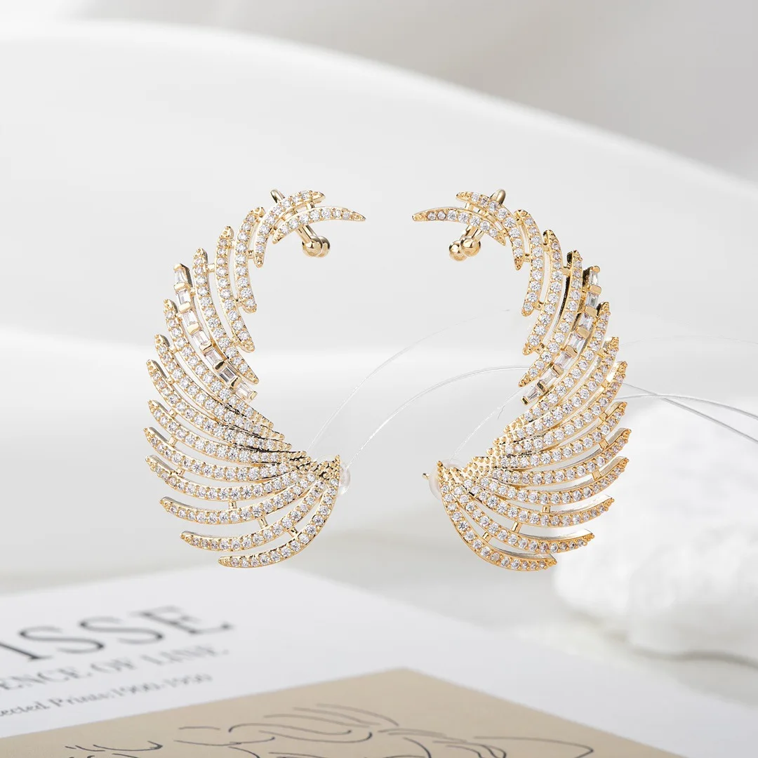 Bilincolor Micro Inlaid Zirconia Hollow Line Angel Wing Earrings for Women