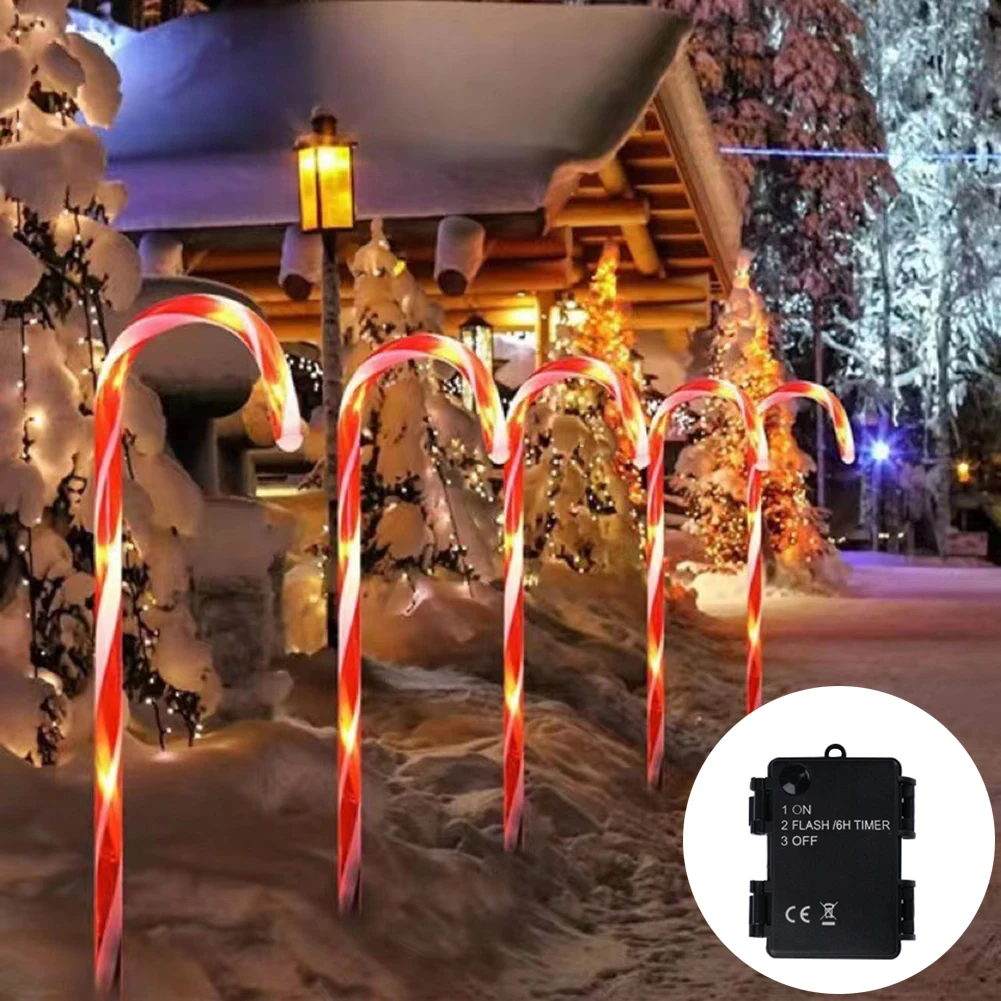 5 قطع/مجموعة أضواء قصب حلوى عيد الميلاد مع وظيفة توقيت 6 ساعات تعمل بالبطارية (الشحن بدون بطارية متضمنة)