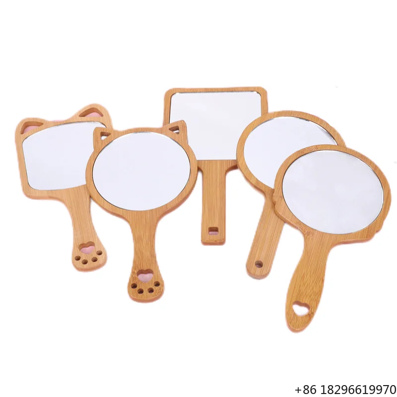 

Handheld Wooden Bear Makeup Mirror Custom Logo Irregular Vanity Mirror With Handle Portable Cosmetic Mirror