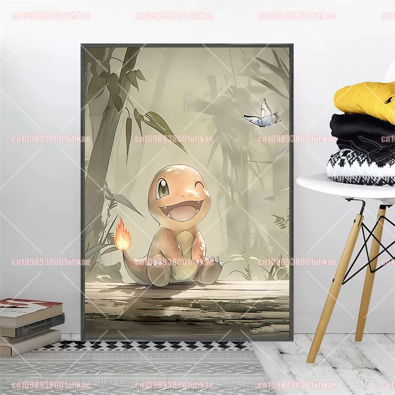 Anime Pokemon Canvas Painting Charmander Gengar Pikachu Eevee Squirtle Poster Retro Art Wall Decoration Painting
