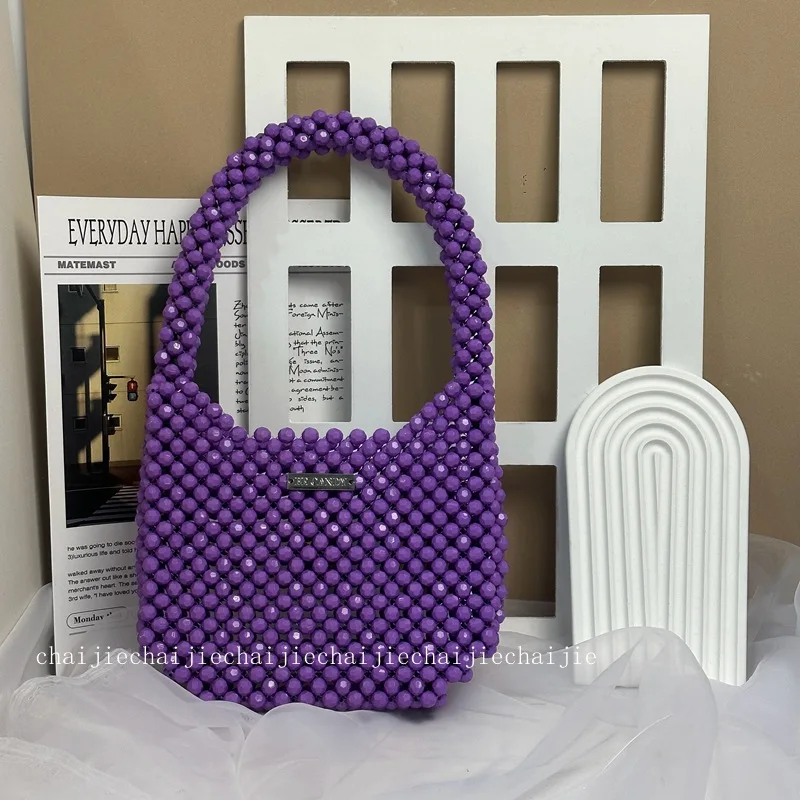 Cross Border New Spot Acrylic Hand Woven Multi-color Bead Women's Shoulder Bag Niche Design Versatile Handbag Customizable Color