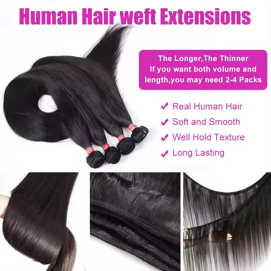 Straight Bundles Human Hair Brazilian Hair Weave Bundles 1/3/4 Bundle Deals Human Hair Extensions Natural & Jet Black