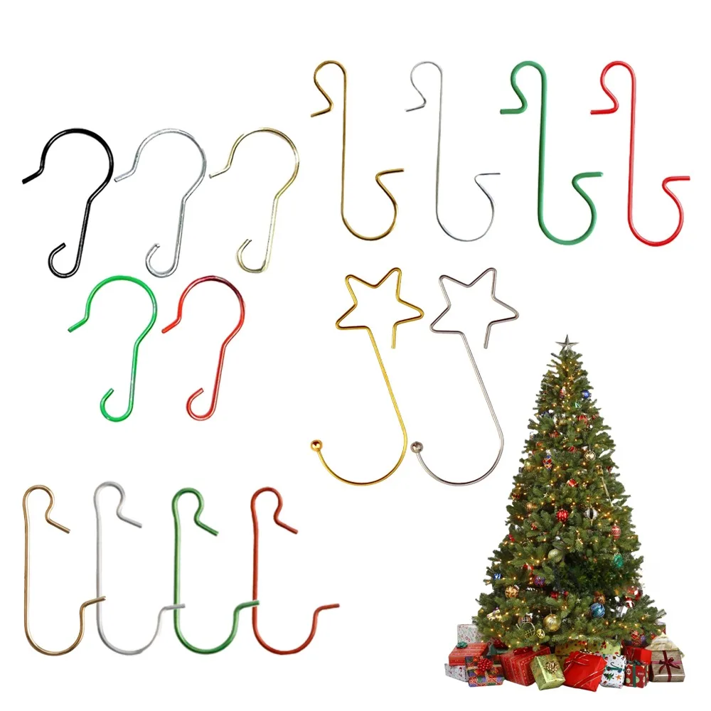 48/100pcs Christmas Ornament Hooks S Star Shaped Silver Gold Pendant Holders Party Decor Accessories Metal Hanging Hook