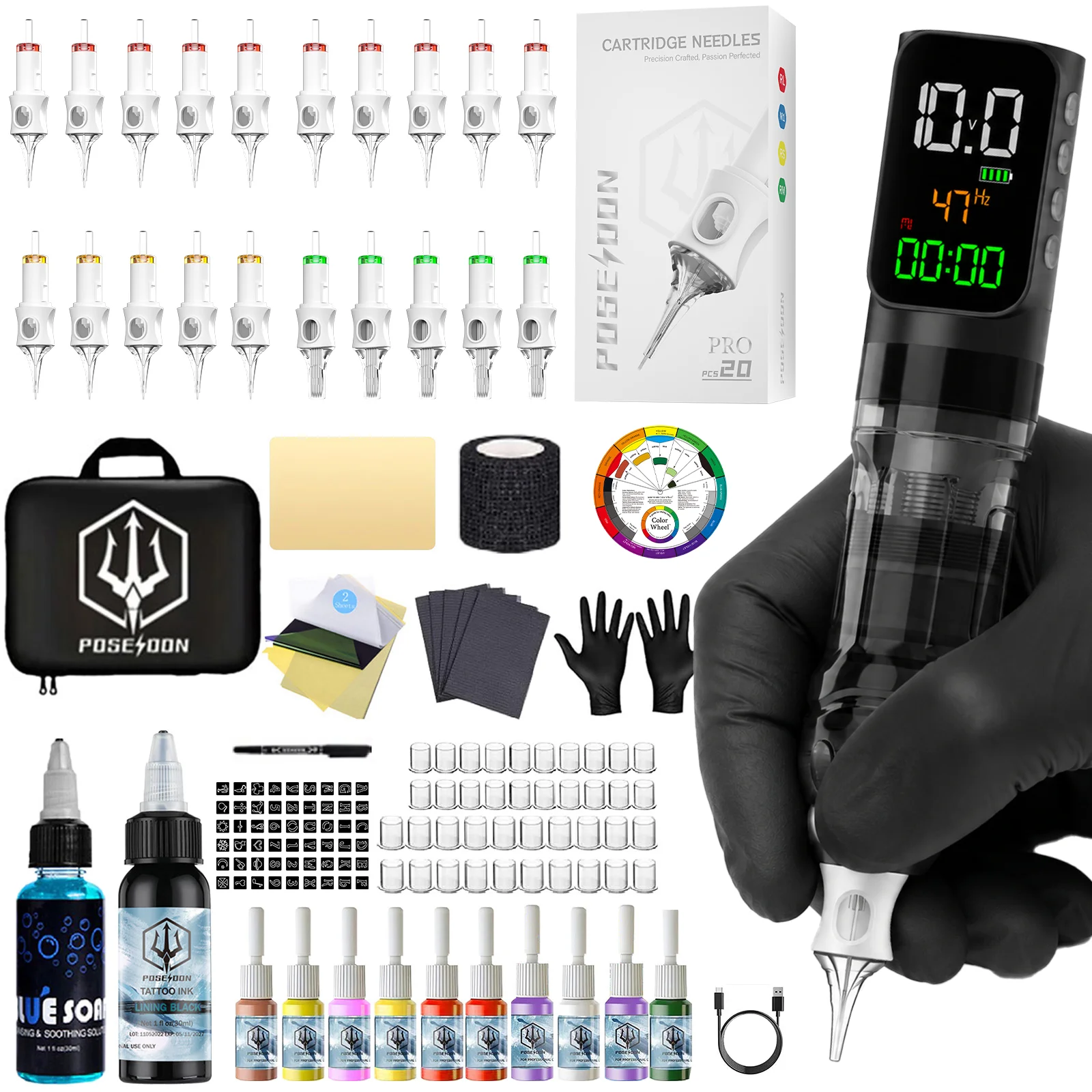 

Tattoo Kit POSEIDON Plastic Tattoo Pen Kit for Permanent Makeup Tattoo Machine Kit Wireless Tattoo Power Supply Tattoo Pen Kit
