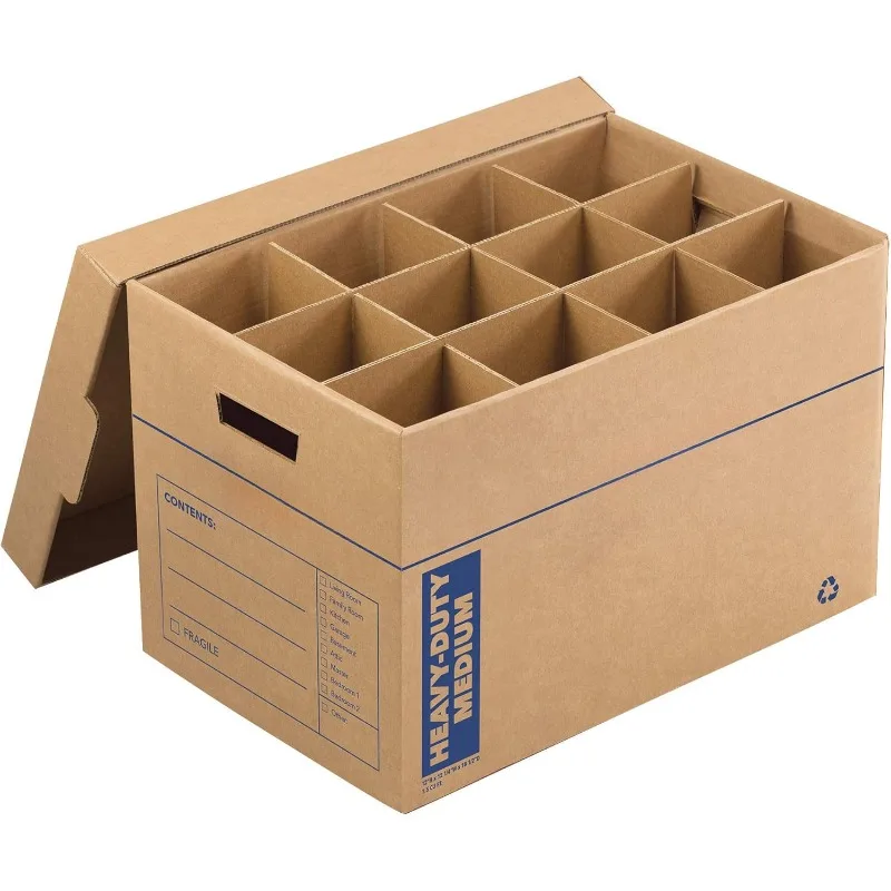 Kitchen Kit Moving Box 1 Pack, Dividers and Cushions,Reinforced Handles,Tape-Free Assembly, Box with Lid, 15-in x 12-in x 10-in