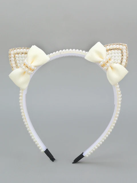 1PC eleganckie ucho kota perłowe opaski do włosów moda damska opaska z kryształkami obręcz do włosów opaski do włosów dla dziewczynek akcesoria do włosów