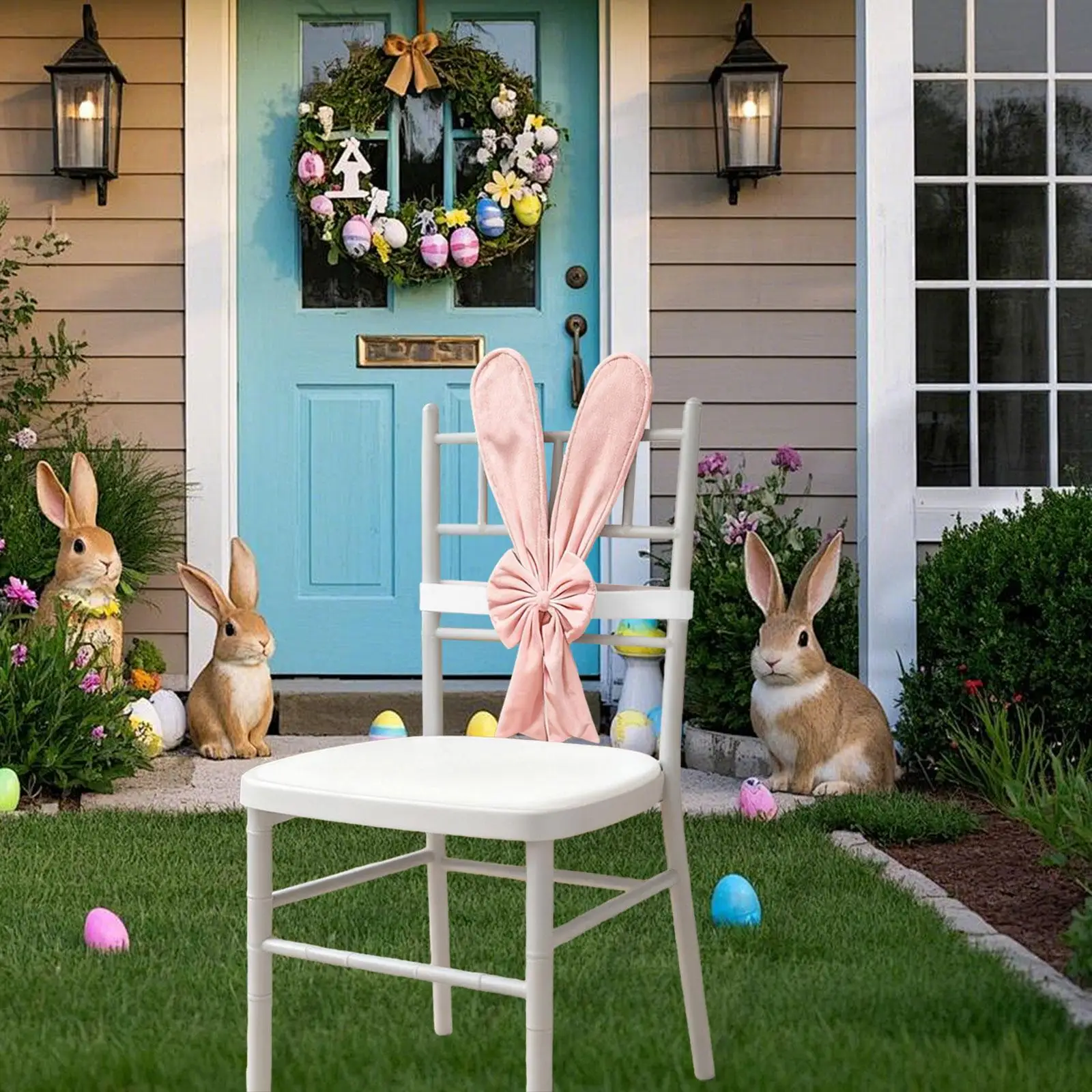 

Очаровательный чехол для обеденного стула с ушками кролика из полиэстера, съемный, моющийся, для праздничного декора дома