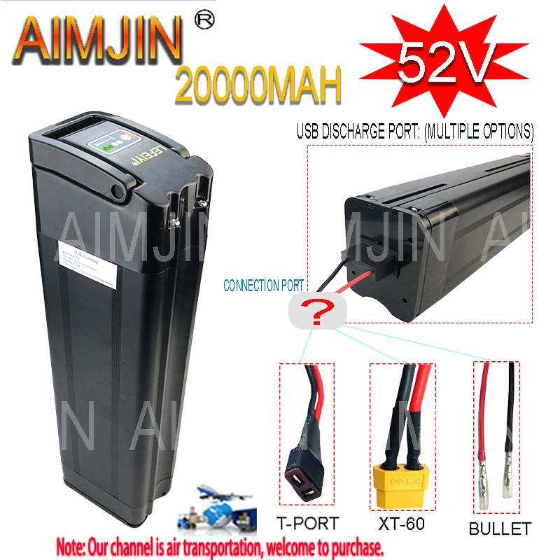 52V 20AH E-bike Battery For Silver Fish Lithium 18650 Pack for Samsung Electric Bicycle 1000W Motor 2-pin Bottom discharge port