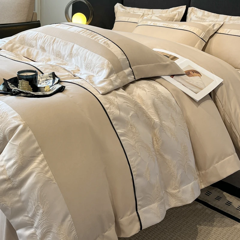 4Pcs Light Luxury Style 100% Pure Cotton High-end A Long-Staple Cotton New Naked Sleeping Duvet Cover Bedding 200x230 220x240