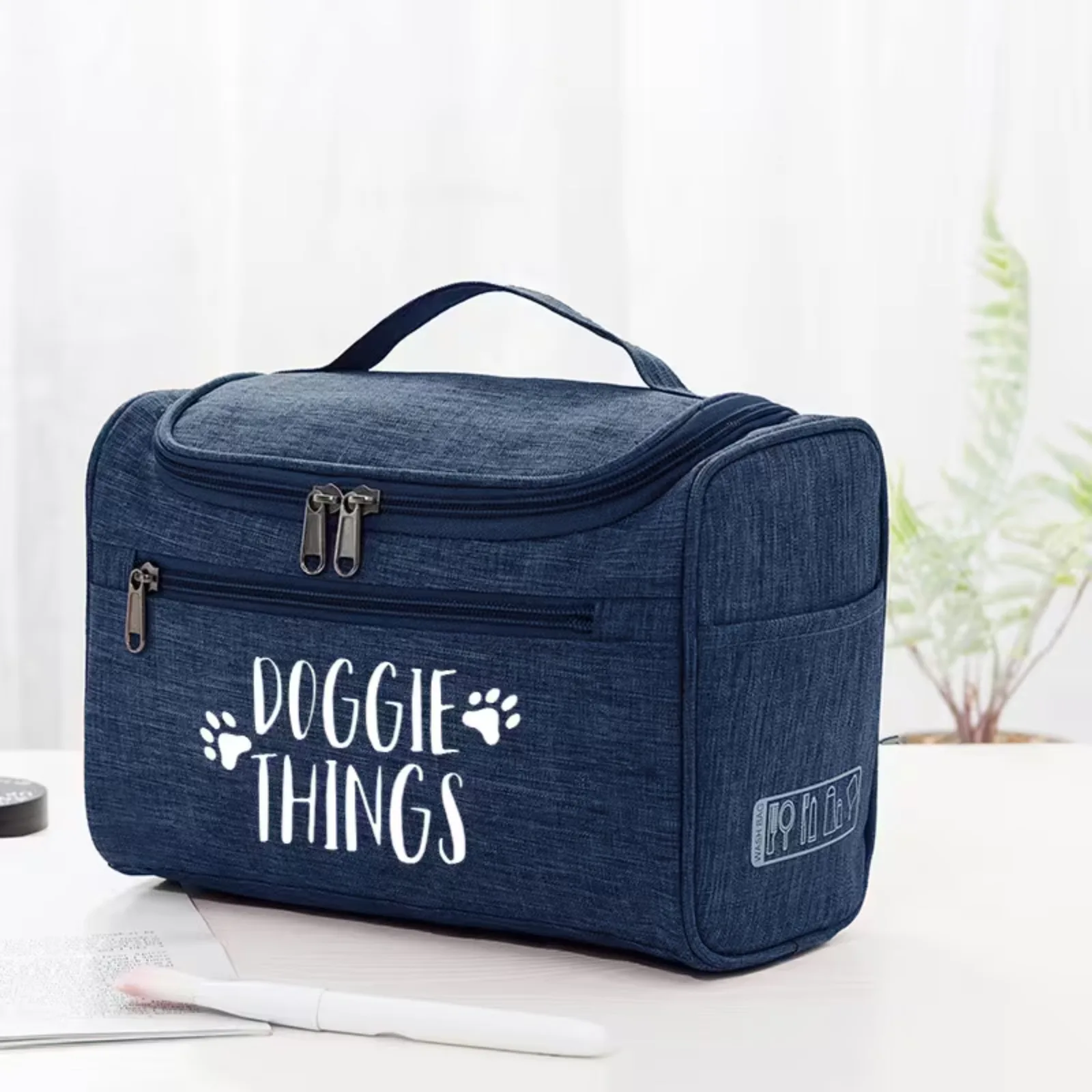 Doggie Things Pet Supply Storage Bag, Cute Paw Print Pet Organizer Pouch, Hanging Portable Travel Carry Case