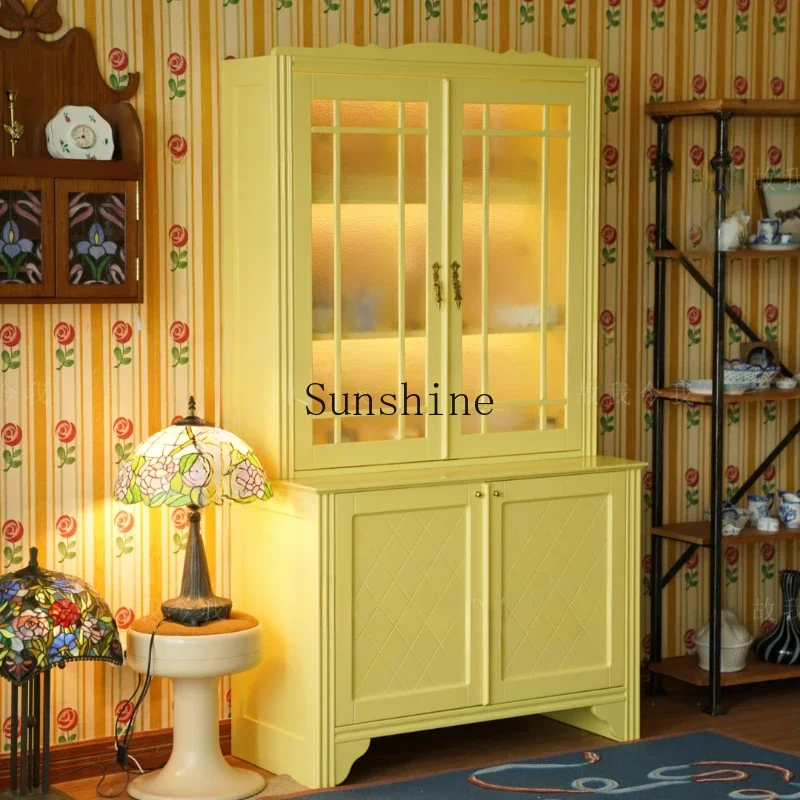 Solid wood split storage milk yellow display cabinet