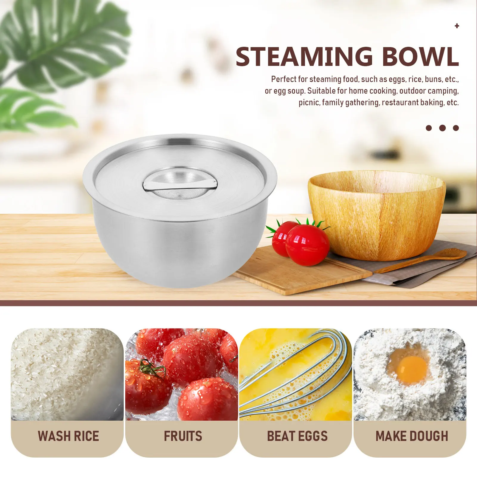 

Baby Food Stainless Steel Steamed Egg Bowl with Lid Soup Container Kitchen Tableware Steaming Bowl Portable Household Kitchen