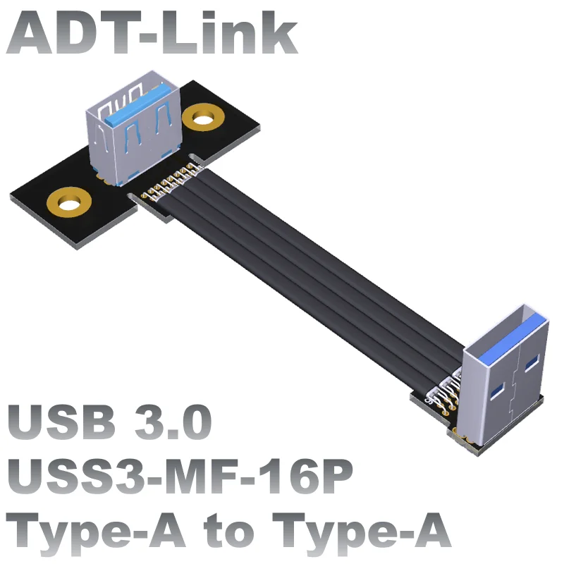 

USB3.0 Type-A port Extension Screen Male Head Female Base Shielding Cable Main Board front Angle with screw hole ADT