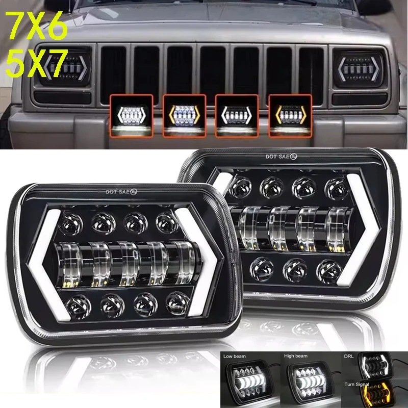 

Светодиодные фары в сборе 5x7 7X6 дюймов в стиле квадратной стрелки, супер яркий рабочий свет для автомобилей, мотоциклов, внедорожных прожекторов, светодиодные фонари
