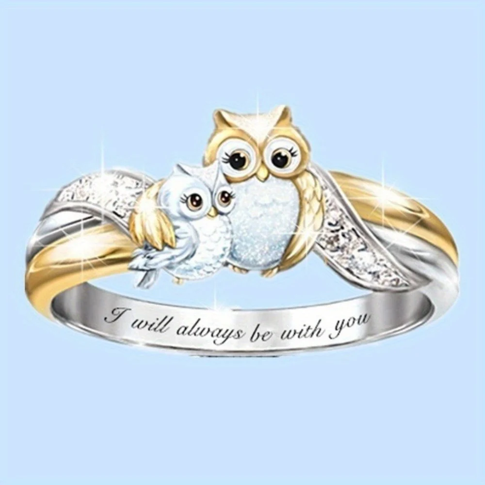 Vintage Owl Ring Cute Animal Two tone Ring for Women