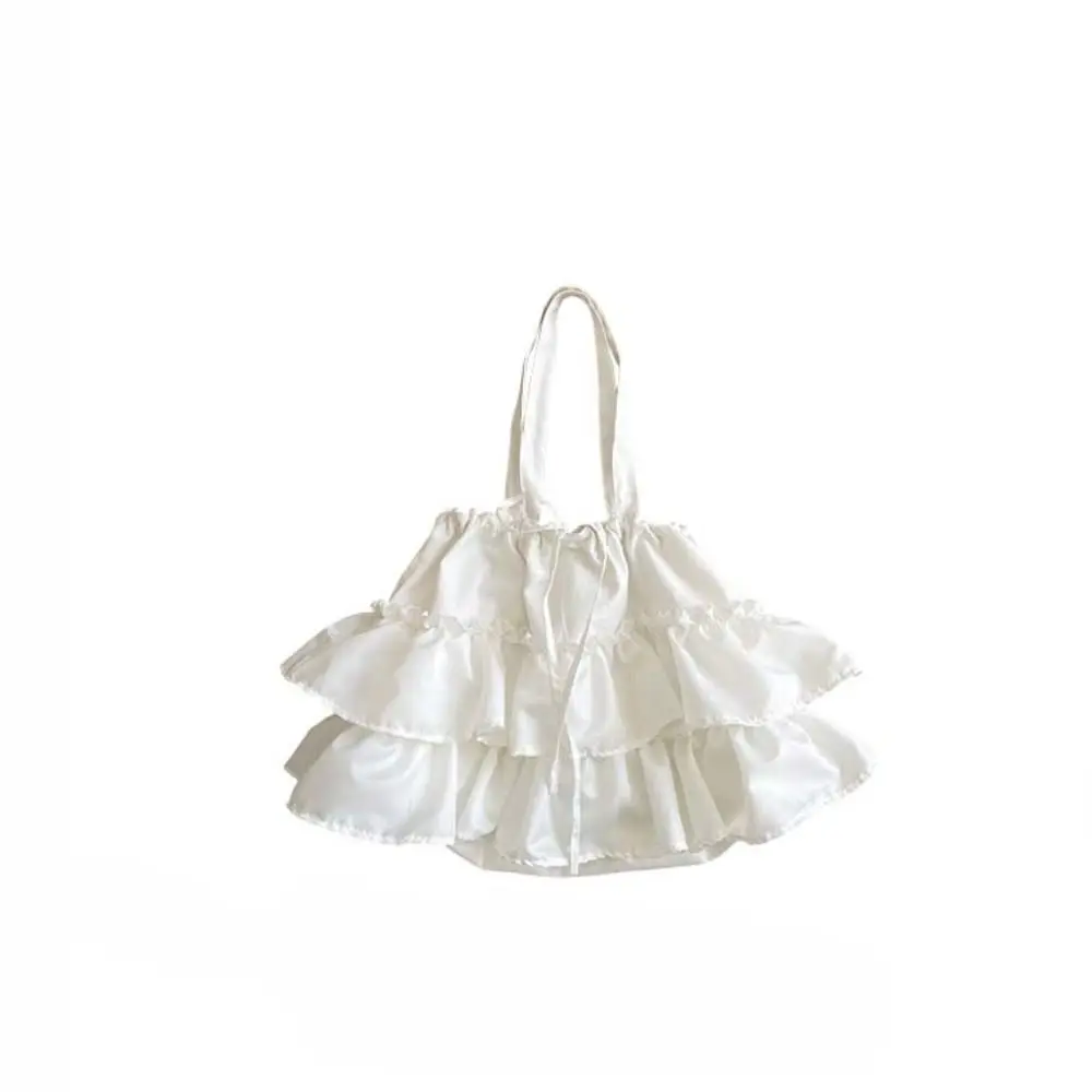 

Cake Skirt Shape Lotus Leaf Shoulder Bag Large Capacity Korean Style Drawstring Handbag Fashion Solid Color Tote Bag Women