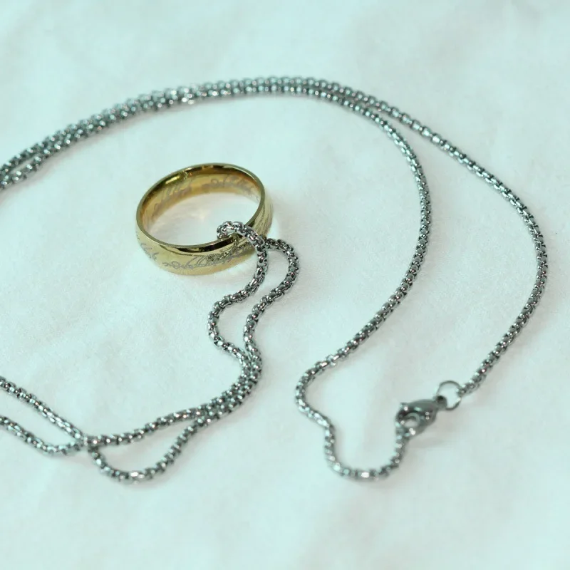 

Retro Titanium Steel 'The Lord of the Rings' Tricolor Ring Pendant Necklace Unisex Trendy Jewelry