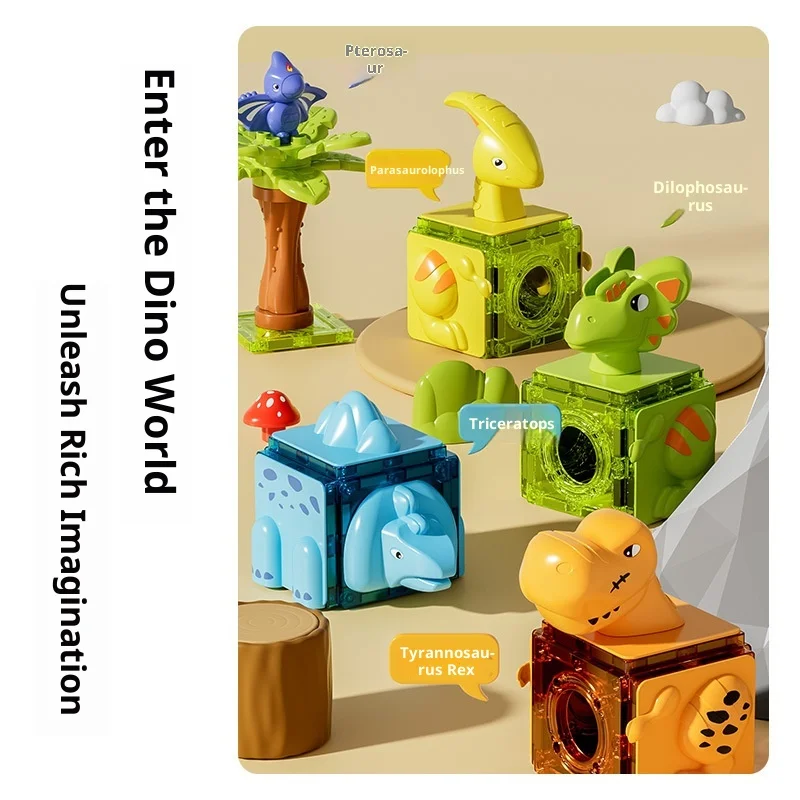 Dige Dinosaurier & Animal Paradise Magnetfliesen, Marmor-Lauf-Bauset mit rollenden Bällen, STEM-Spielzeug für die Gehirnentwicklung