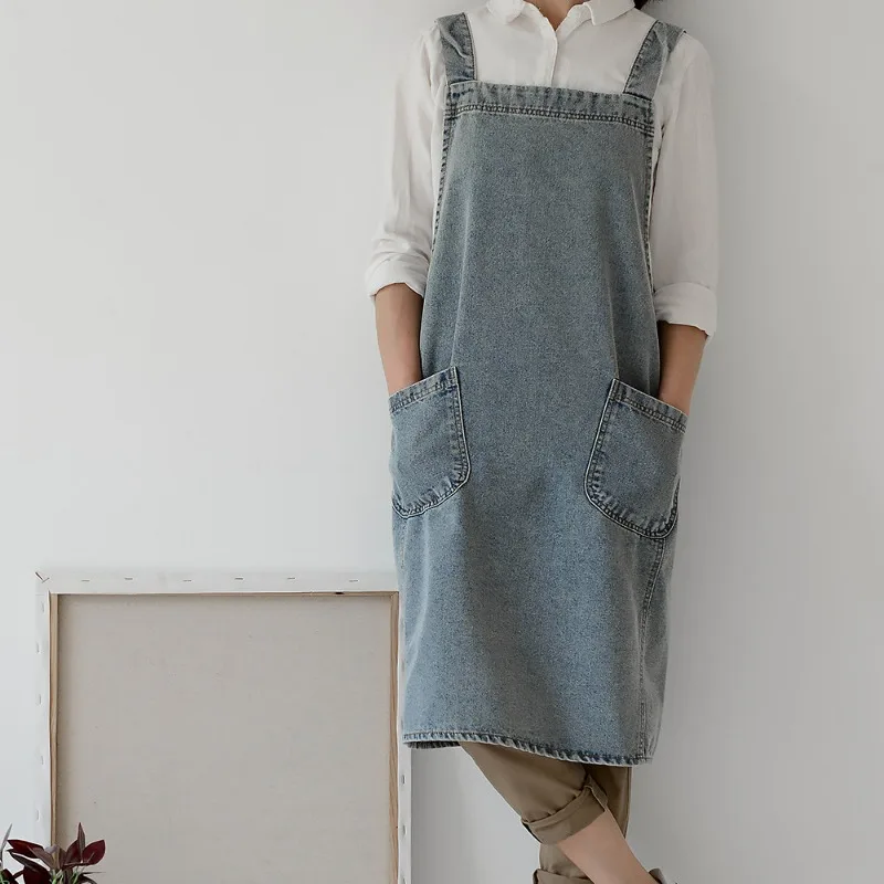 Pure Cotton Canvas Washed Denim Advertising Apron Kitchen Bib Overalls