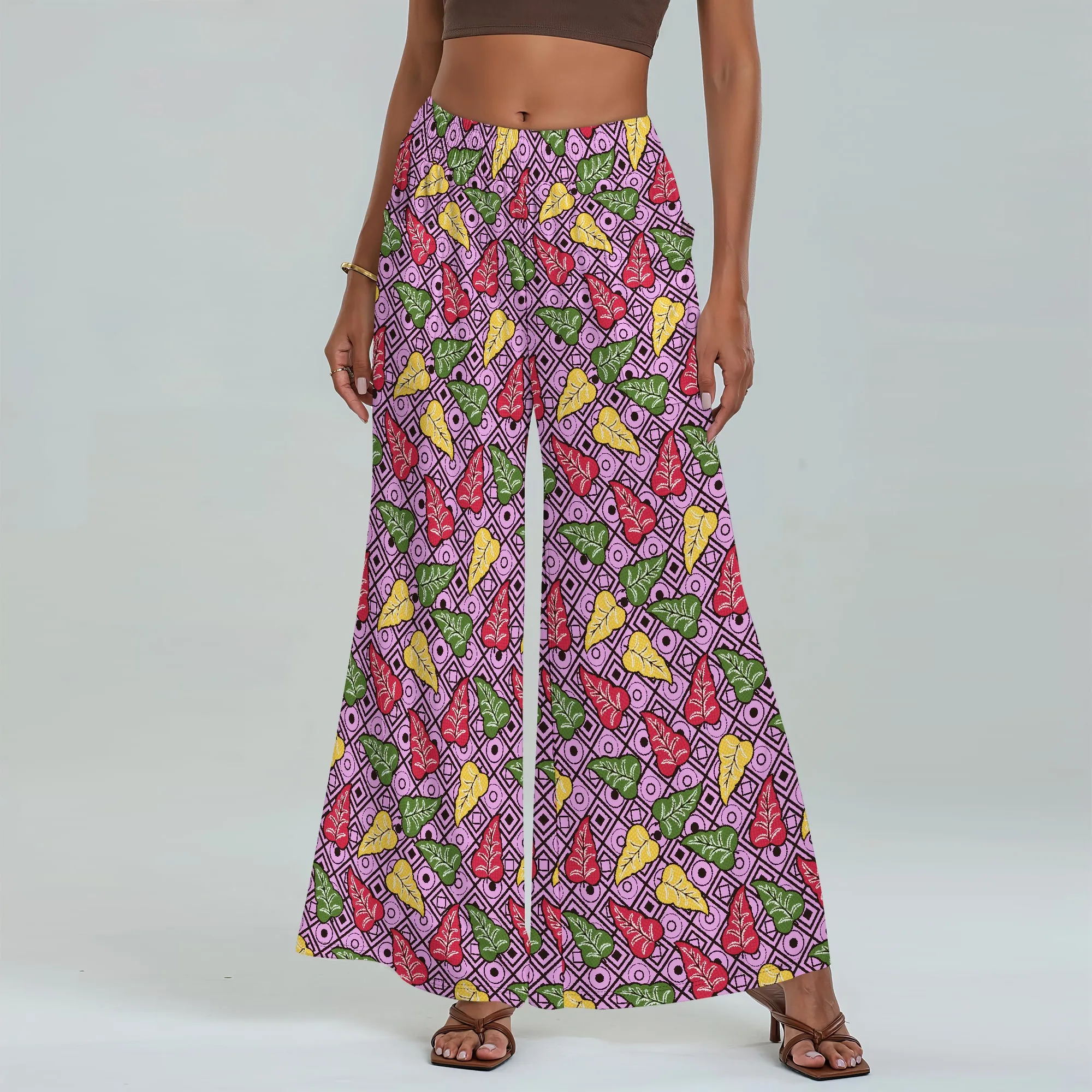 

Women's Wide Leg Pants with Pockets Leaf Pattern for All Seasons Casual Comfort Camping Outdoor Hiking