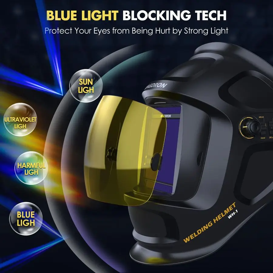 Darkening Welding Helmet Large View 3.94 x 3.66, True Color Welding Hood Optical Clarity, 4 Arc Sensor Solar Battery Powered, Wi