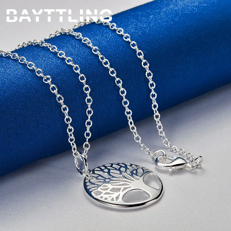 New 925 Sterling Silver 16-30 Inches Fine Round Tree of Life Necklace Women Fashion Gifts Wedding Charm Party Jewelry