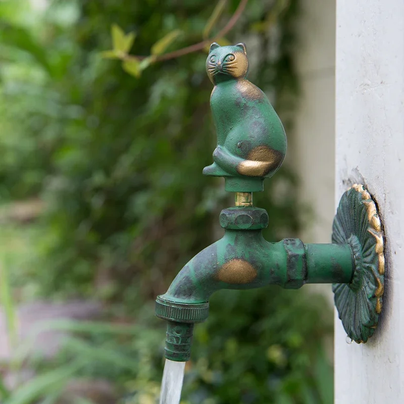 Cute cat Kugou outdoor creative faucet courtyard brass single cooling garden antifreeze sunscreen mop washing machine spray gun