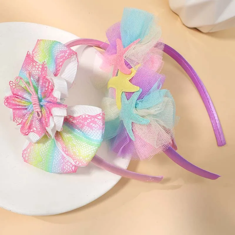 ncmama 3Pcs Sweet Girls Butterfly Starfish Headbands Set Hair Bands for Kids Girl Cute Hair Hoop Child Headwear Hair Accessories