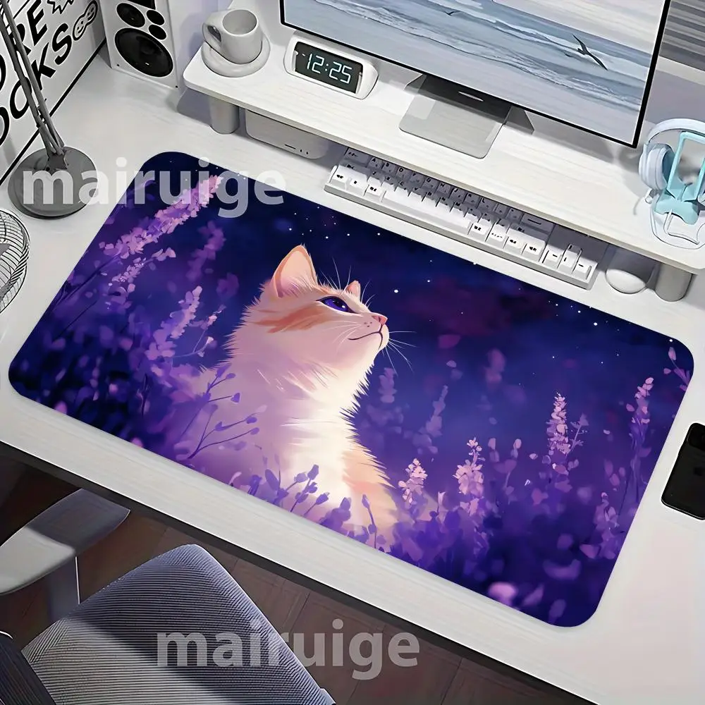 

Kawaii Cat Themed Mouse Pad Large Computer Office Game Table Mat XXL Rubber Anti-slip Stitched Edge Keyboard Mats Long Desk Pads