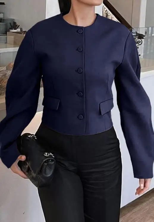 Chaqueta de manga larga de Color sólido para vacaciones informales de estilo británico a la moda Chaqueta corta ajustada con botones para ir al trabajo de otoño para mujer