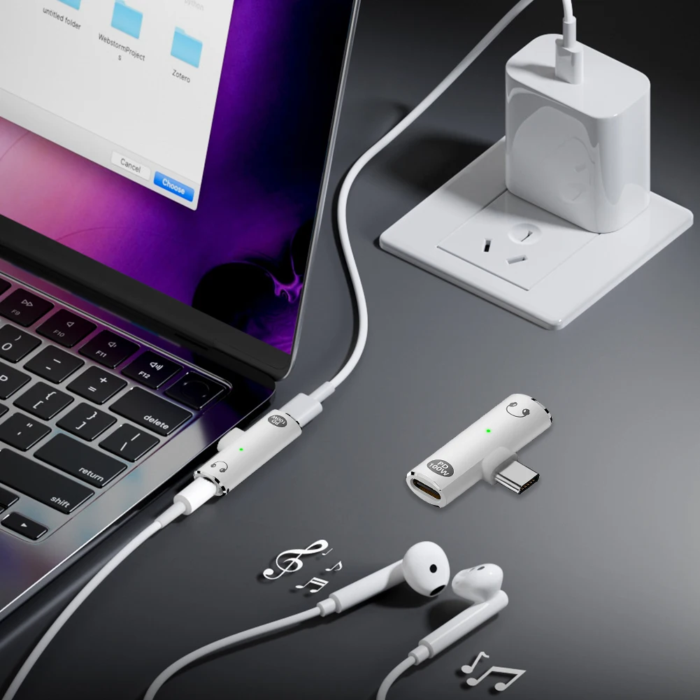 2 في 1 USB نوع C إلى 3.5 ملم محول سماعة الرأس والشاحن PD 100 واط محول الصوت Aux نوع C محول لشاومي هواوي آيفون 15 16