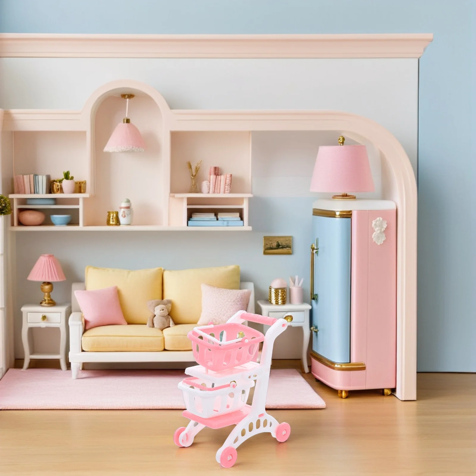 8 Stuks Mini Kinderen Supermarkt Winkelwagentjes Dubbellaags Kruidenier Handkarren Indoor Outdoor Fantasiespel Kruidenier Winkel Winkelwagen