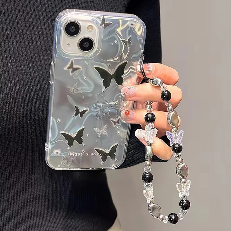 Butterfly Beads Chain Case For Vivo V30 V27E V25E V40 Pro V29 Lite V30E Y22 Y22S Y31 Y33 Y35 Y38 Y51 Y56 Y78 Y01 Y10 Phone Cover