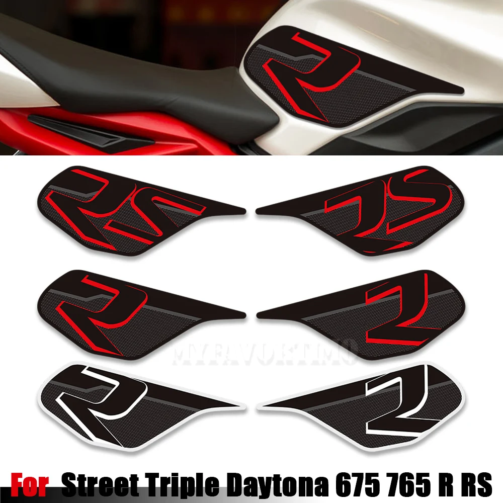 

Gas Fuel Oil Kit Knee Fish Bone Tank Pad Protector Decals For Triumph Street Triple Daytona 675 765 R RS Motorcycle 3D Stickers
