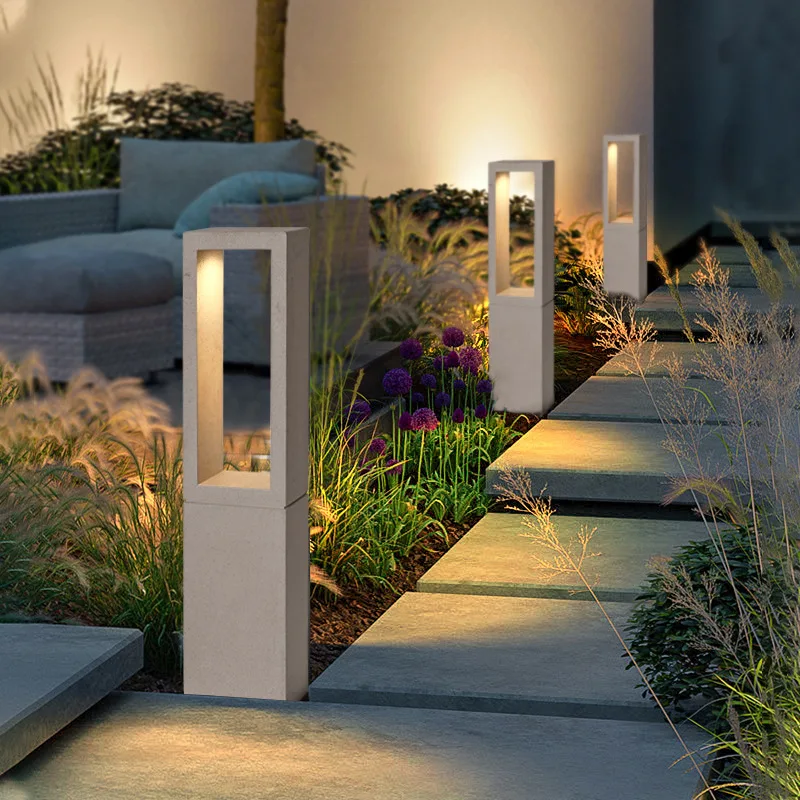 Outdoor lawn lights, outdoor waterproof courtyard lights, minimalist indoor and outdoor cement lights, terrazzo column lamps
