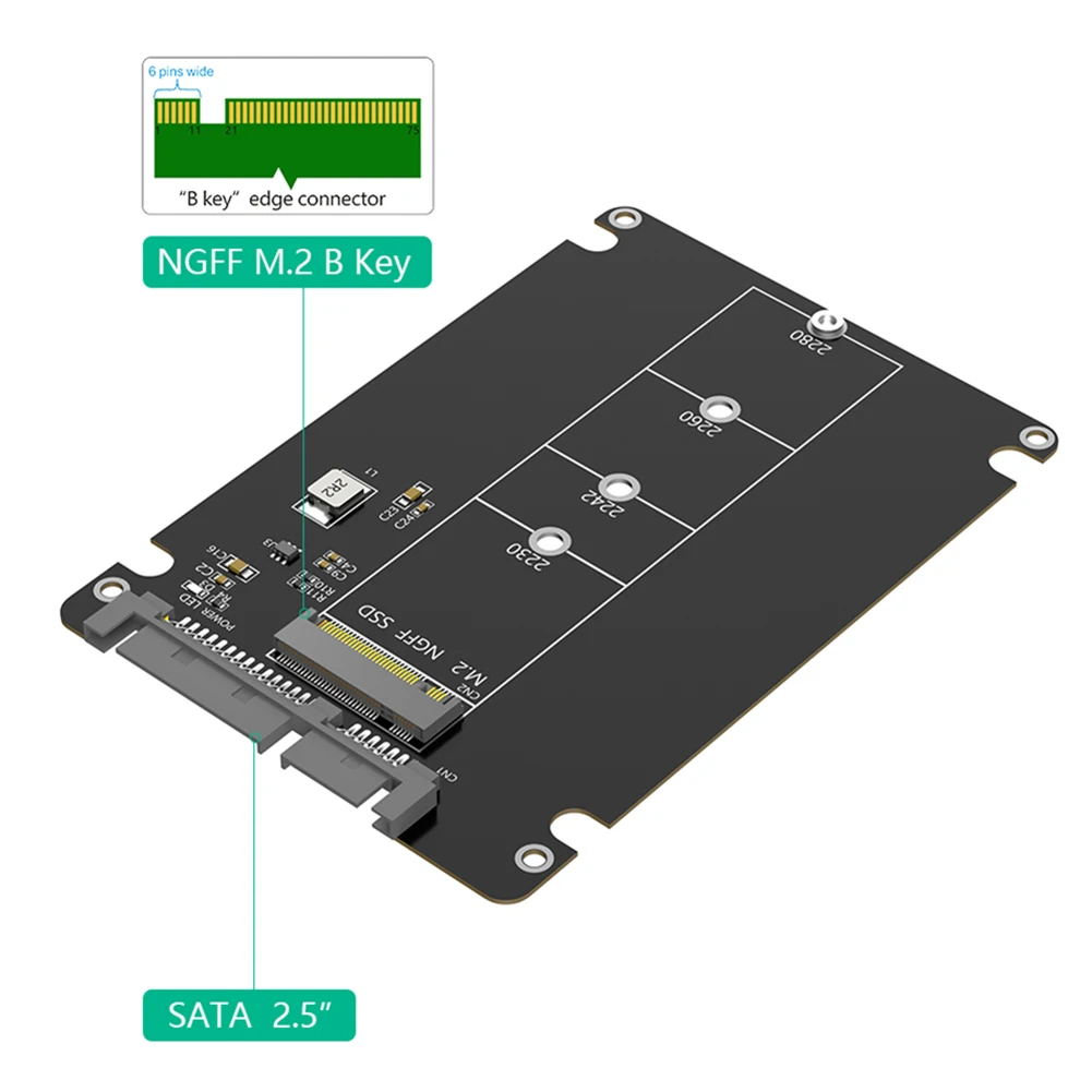 Obudowa M.2 NGFF B Key na dysk SSD SATA 2,5 cala 6 Gbps, obudowa na dysk twardy, obudowa M.2 SSD dla dysków 2230 2242 2260 2280 M.2 SSD