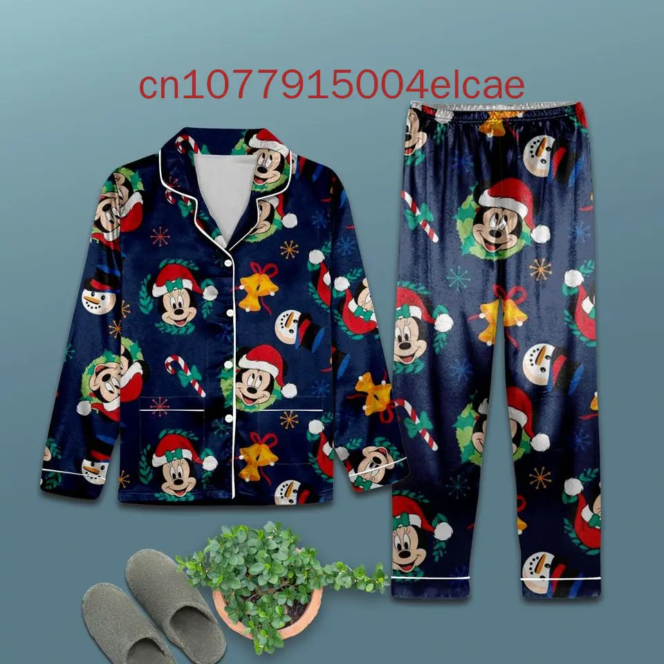 New Christmas Mickey Mouse Pajama Set 3D Printed Disney Casual Men\'s and Women\'s Long Sleeved Shirt Pajama Set