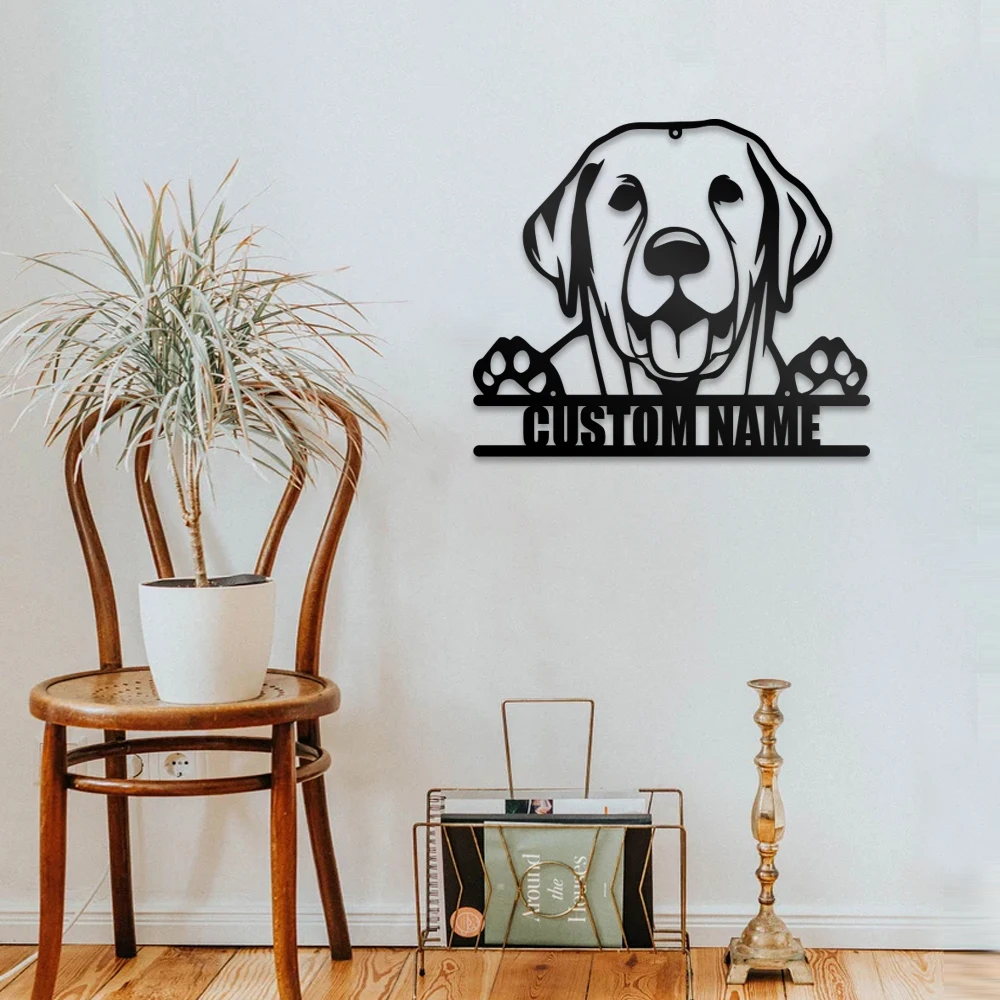 

1pc dog Labrador cute Custom Name Metal Wall Signs Metal Wall Plaque For Wall Decor