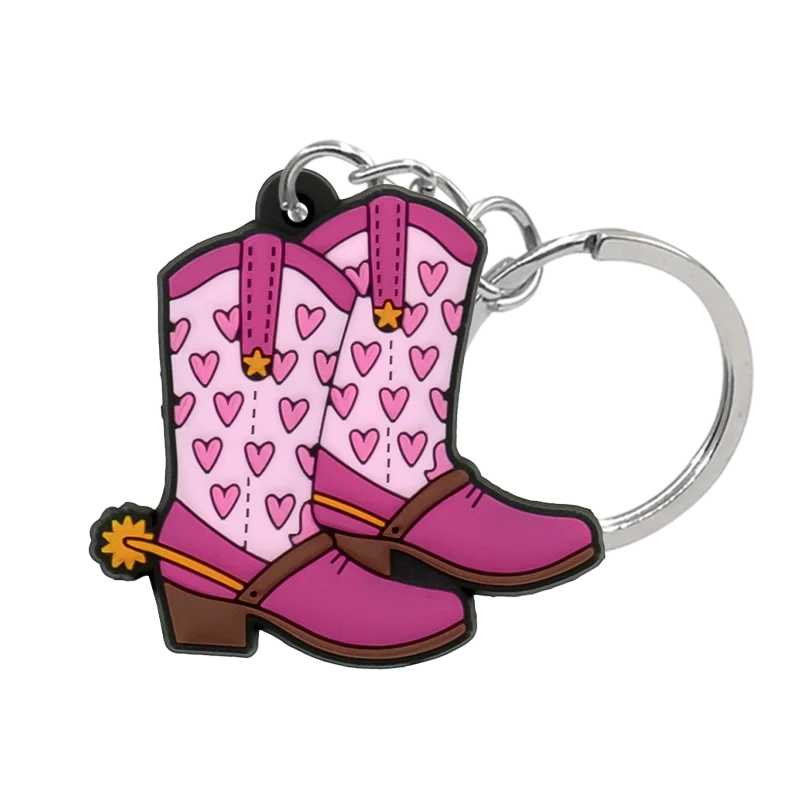 1PCS PVC Cute Keychain New Arrival Cowboy Boots Wholesale Custom Key Chain Anime Accessories Handbag Pendant Kids Toys Keyholder