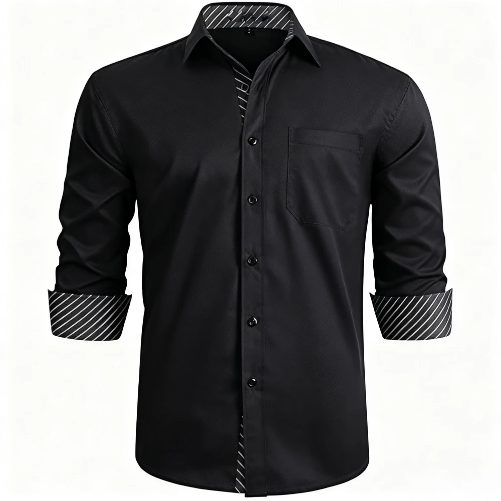 Men's Simple Business Dress Shirts Long Sleeve Casual Button-Down Shirts Formal Lapel Contrast Color Shirts Men's Wedding Shirts