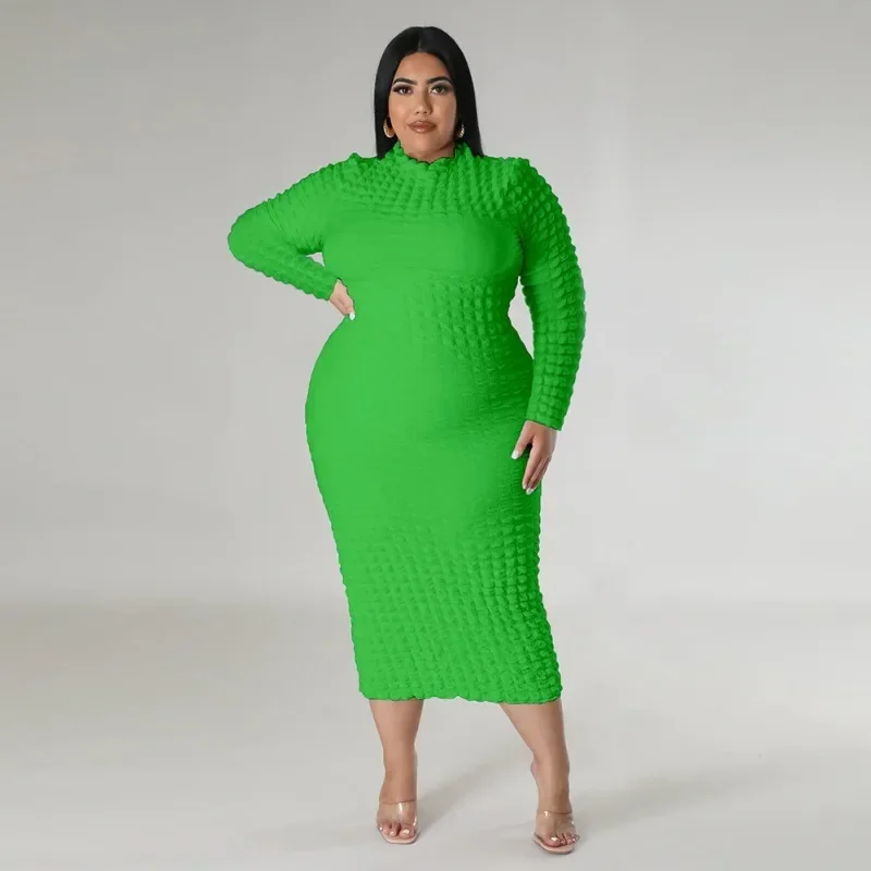 KEXU Plus Size Women Long Sleeve Elastic Bodycon Midi Dress  Autumn Winter Sexy Party Club Evening Fashion Vestidos Dresses