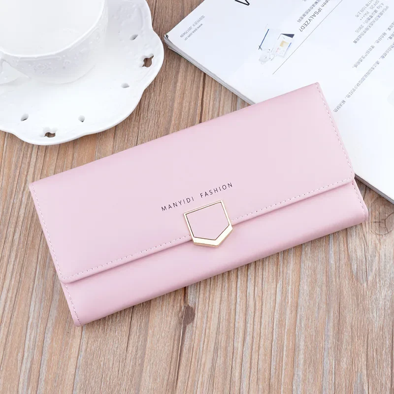 New women\'s wallet women\'s long multi-card buckle clutch bag fashion simple three-fold wallet soft wallet