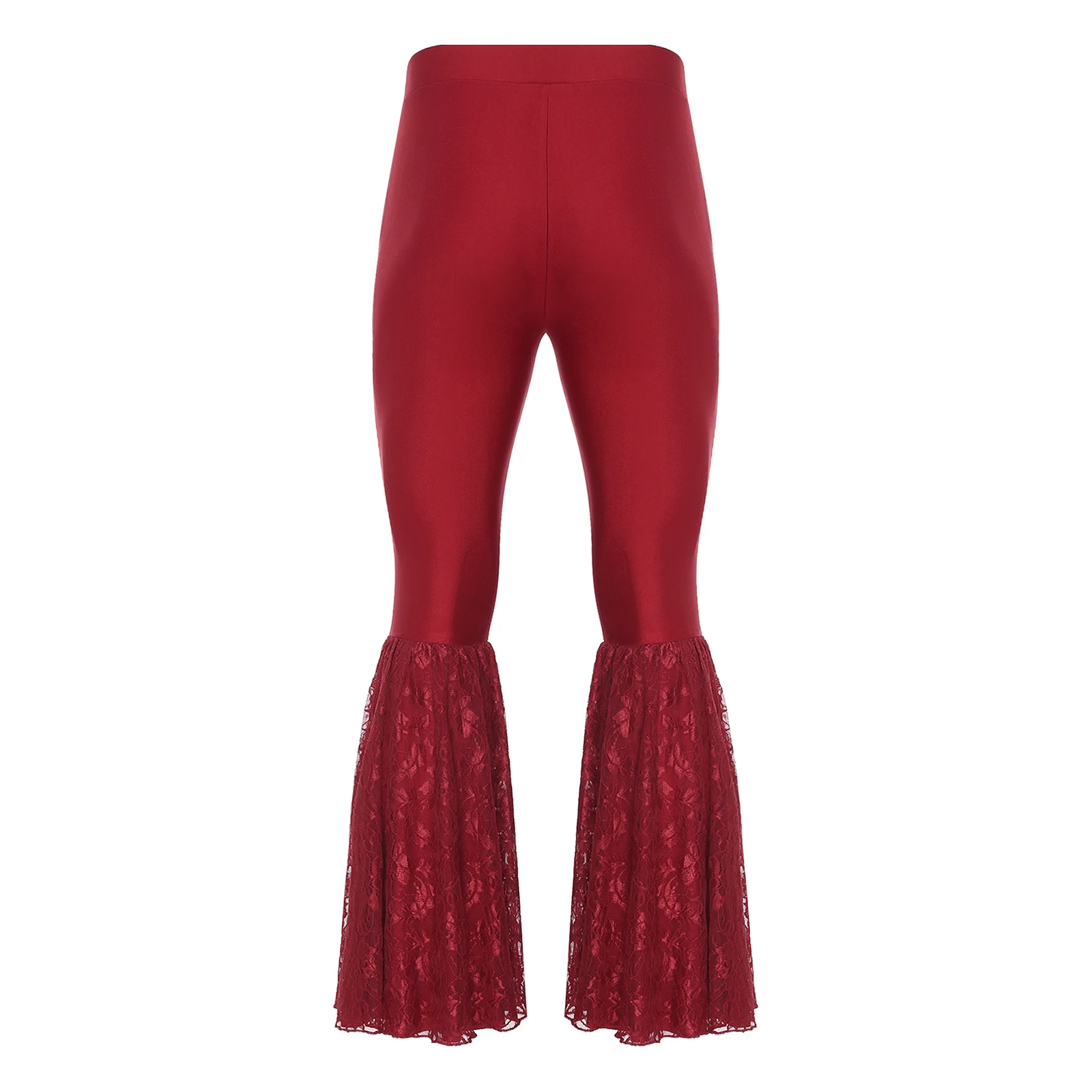 Men's Latin Dance Long Pants Lace Patchwork Bell-Bottom Disco Pants Elastic Waistband Flared Trousers for Halloween Theme Party