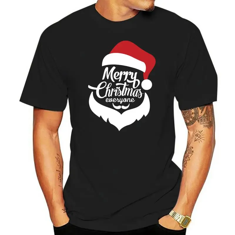 

Merry Christmas Everyone Santa Beard Hat Adult T Shirt Streetwear Tee Shirt